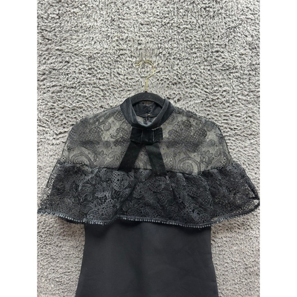 Self-Portrait Lace & Bow Accent Mock Neck Mini Shift Dress Black Womens Size 6 - Picture 3 of 16
